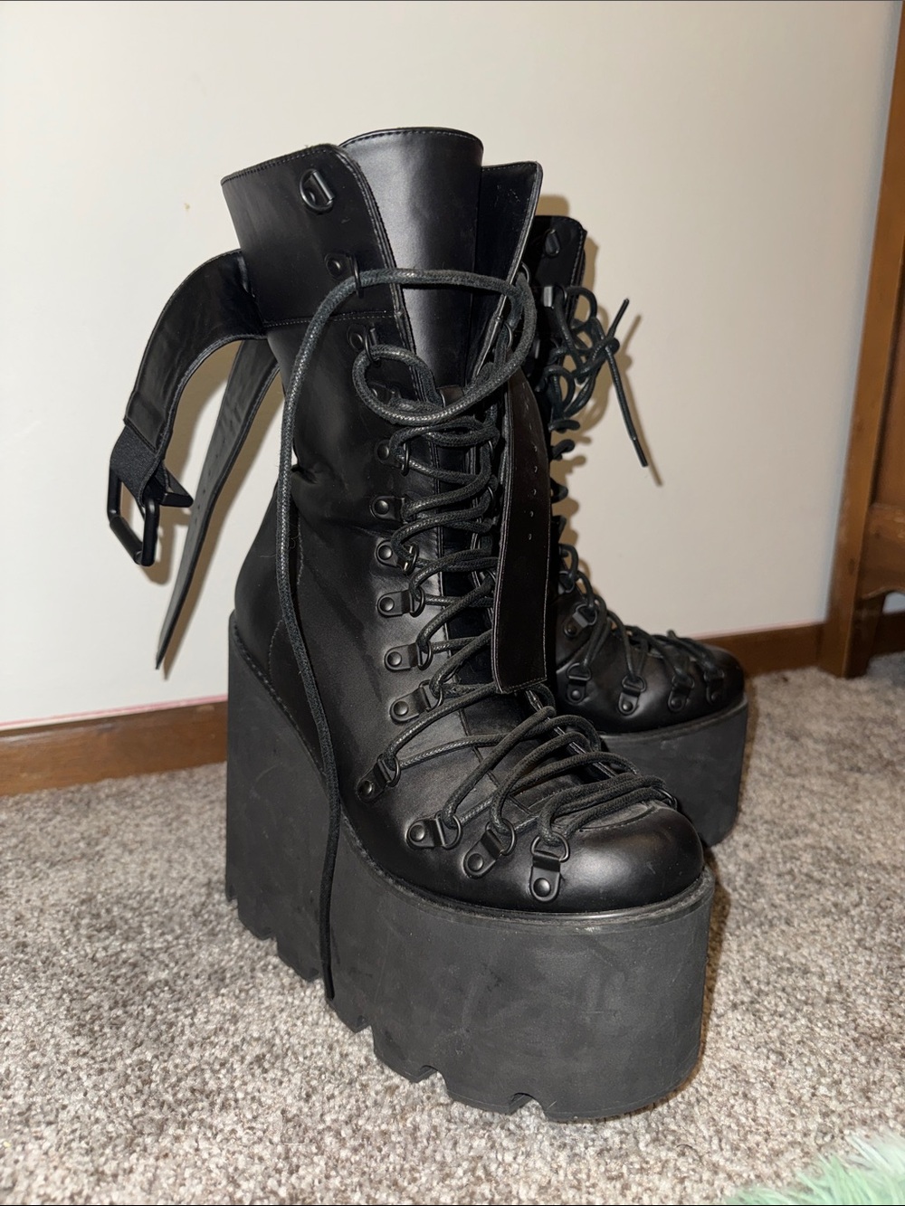 Women's Black Chunky Platform Lace-Up Boots